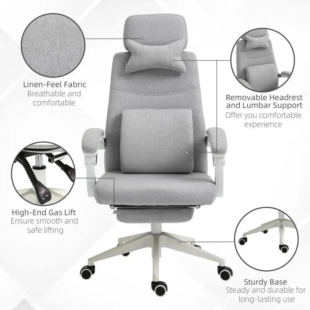 Ergonomic Home Office Chair 360 Swivel with Footrest Height Adjustable Grey - anydaydirect