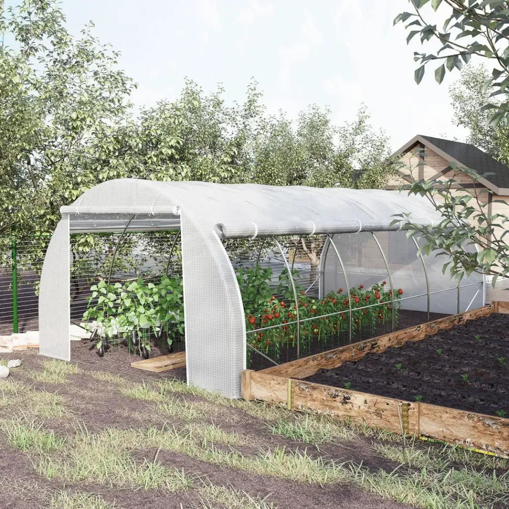 6 x 3 x 2 m Polytunnel Greenhouse Pollytunnel Tent w/ Steel Frame White - anydaydirect