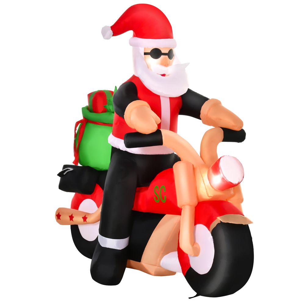 HOMCOM 5.5ft Light-Up Inflatable Santa Claus Riding a Bike Decoration for Lawn - anydaydirect