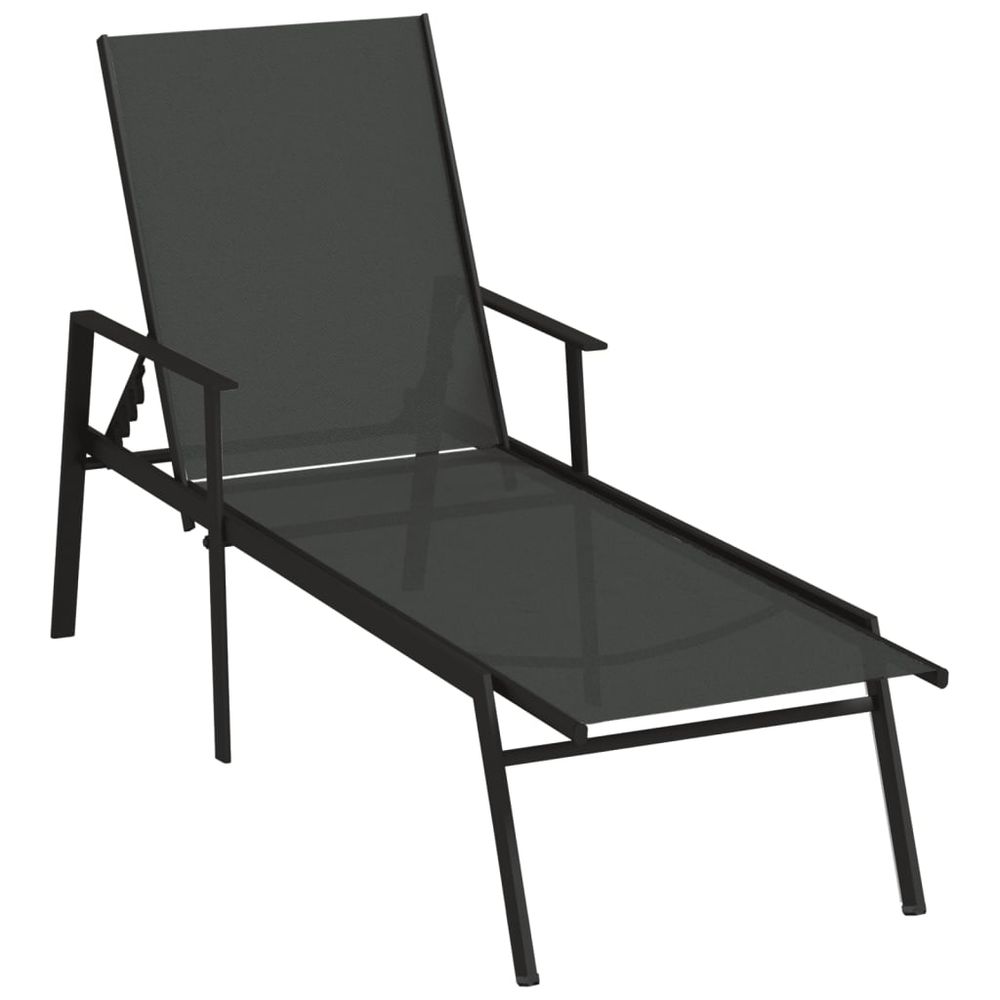 Sun Lounger Steel and Textilene Fabric Black - anydaydirect