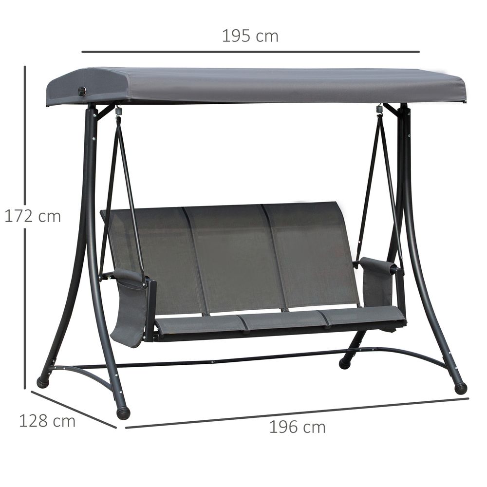 3 Seat Metal Fabric Backyard Patio Swing Chair with Canopy Top Outsunny - anydaydirect