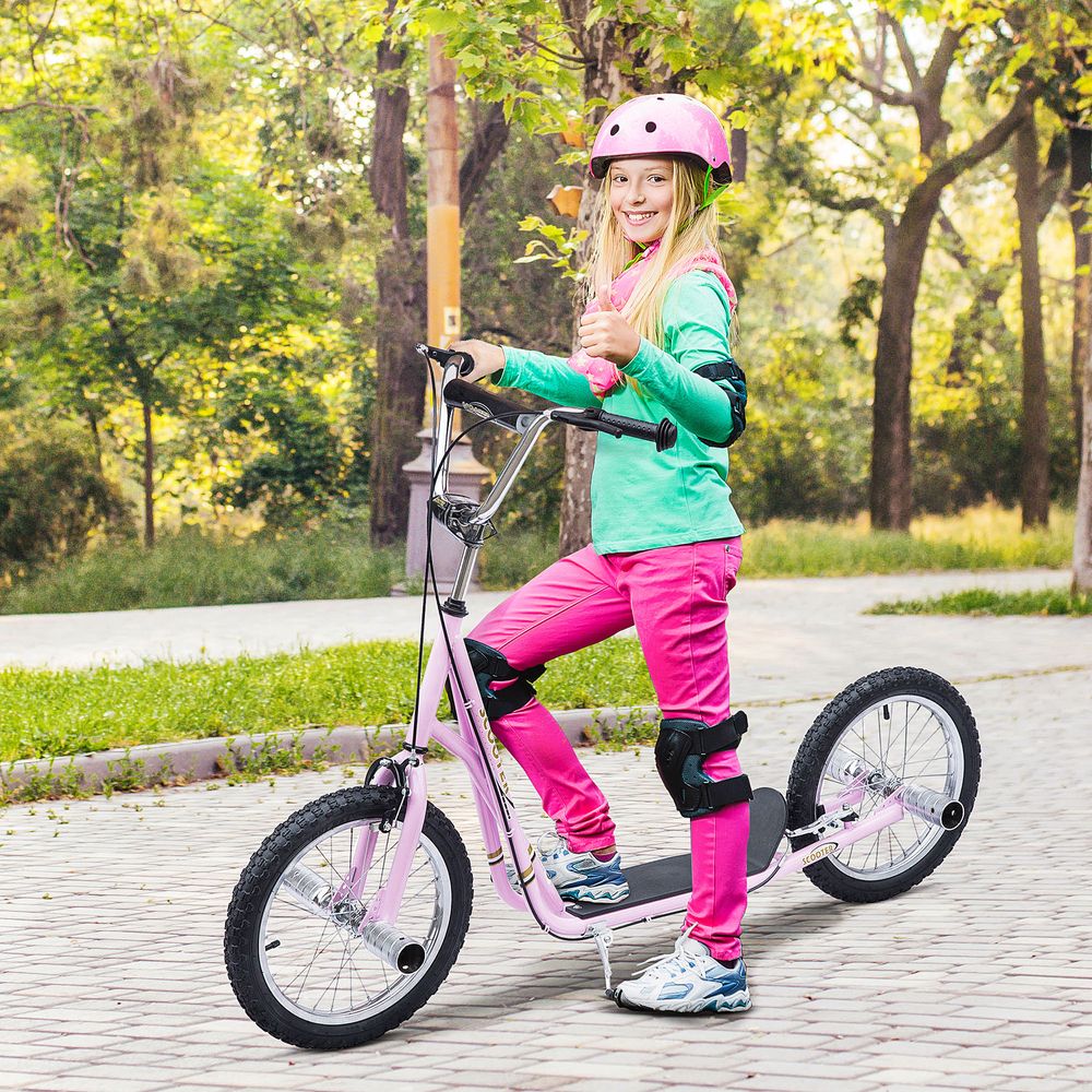 Teen Scooter Children Stunt Scooter 16" Tyres Adjustable Height, Pink - anydaydirect