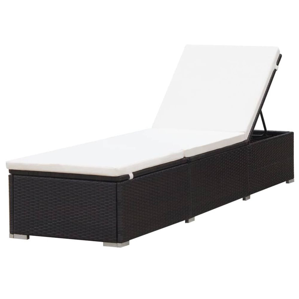 Sun Lounger with Cream White Cushion Poly Rattan Brown - anydaydirect
