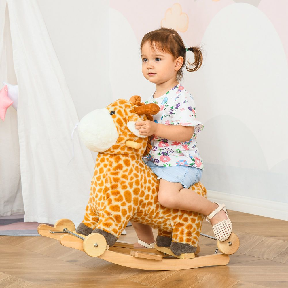2-IN-1 Kids Plush Ride-On Rocking Gliding Horse Giraffe-shaped Yellow HOMCOM - anydaydirect