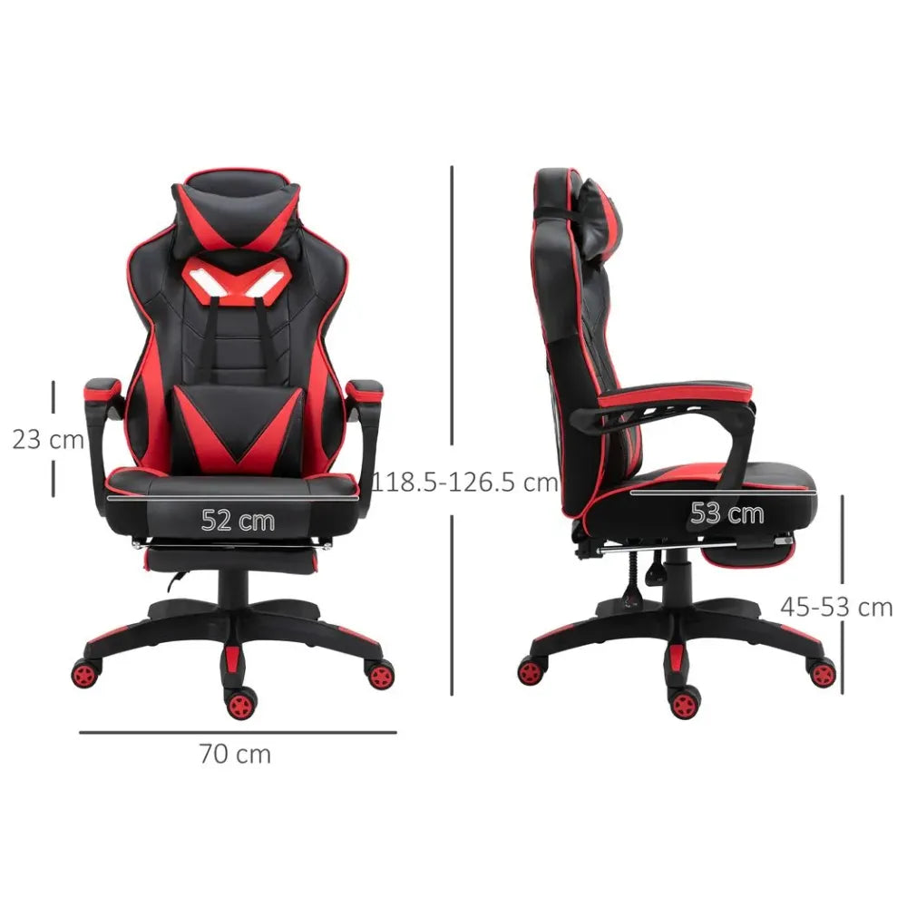 Gaming Chair Ergonomic Reclining w/ Manual Footrest Wheels Stylish Office Red - anydaydirect