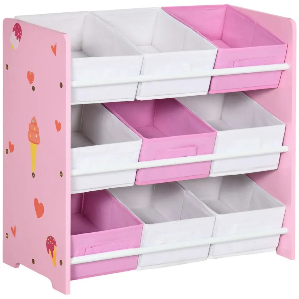 Kids Storage Unit with 9 Removable Storage Baskets for Nursery Playroom, Pink - anydaydirect