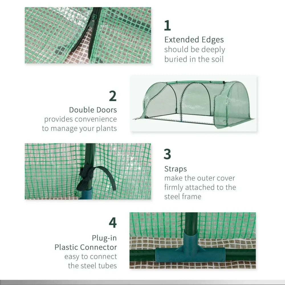 Tunnel Greenhouse Green Grow House Steel Frame Garden Outdoor 200 x 100 x 80cm - anydaydirect