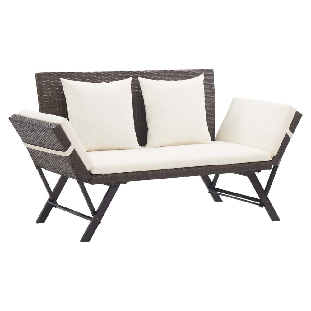 Garden Bench with Cushions Brown 176 cm Poly Rattan - anydaydirect