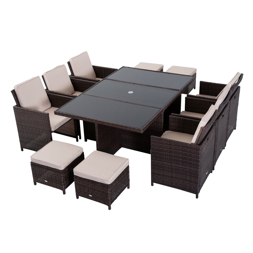 11pc Rattan Garden Dining Set 10 Cube Set 6 Chairs 4 Footrests & 1 Table - anydaydirect