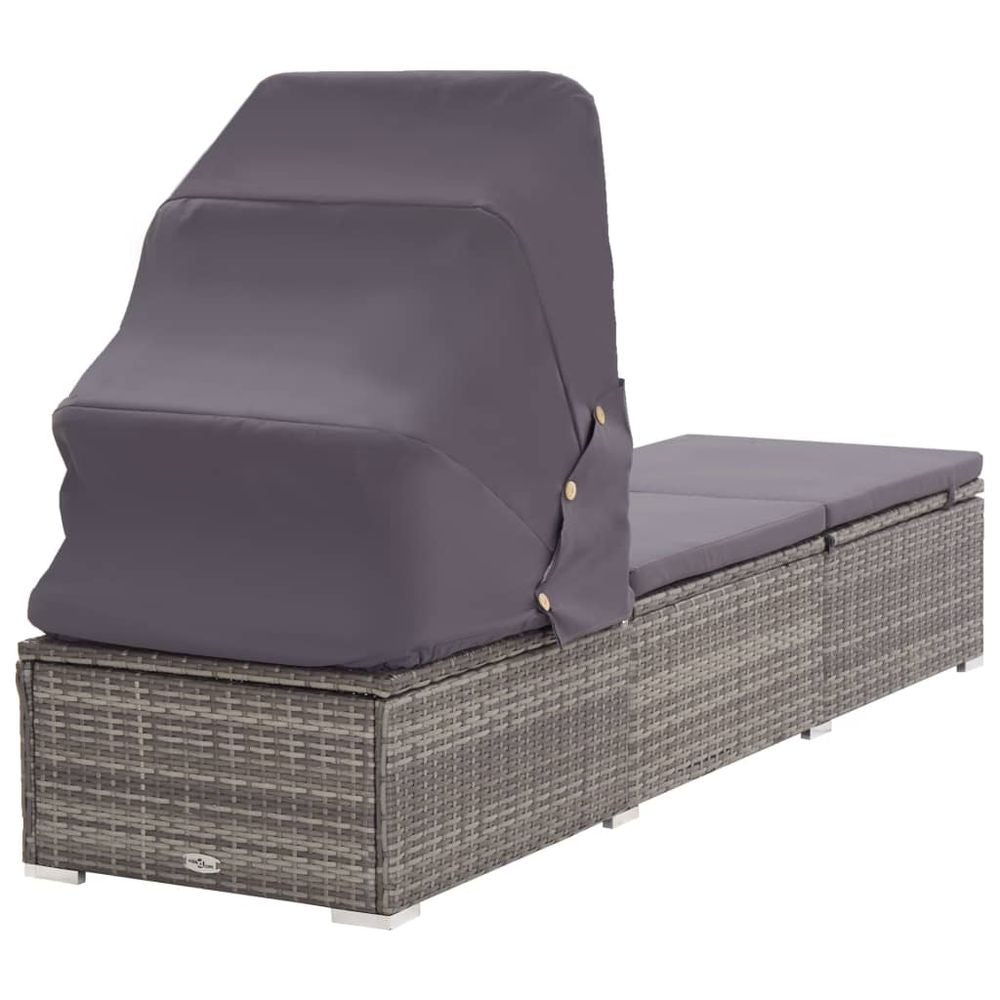 Sun Lounger with Canopy and Cushion Poly Rattan Grey - anydaydirect