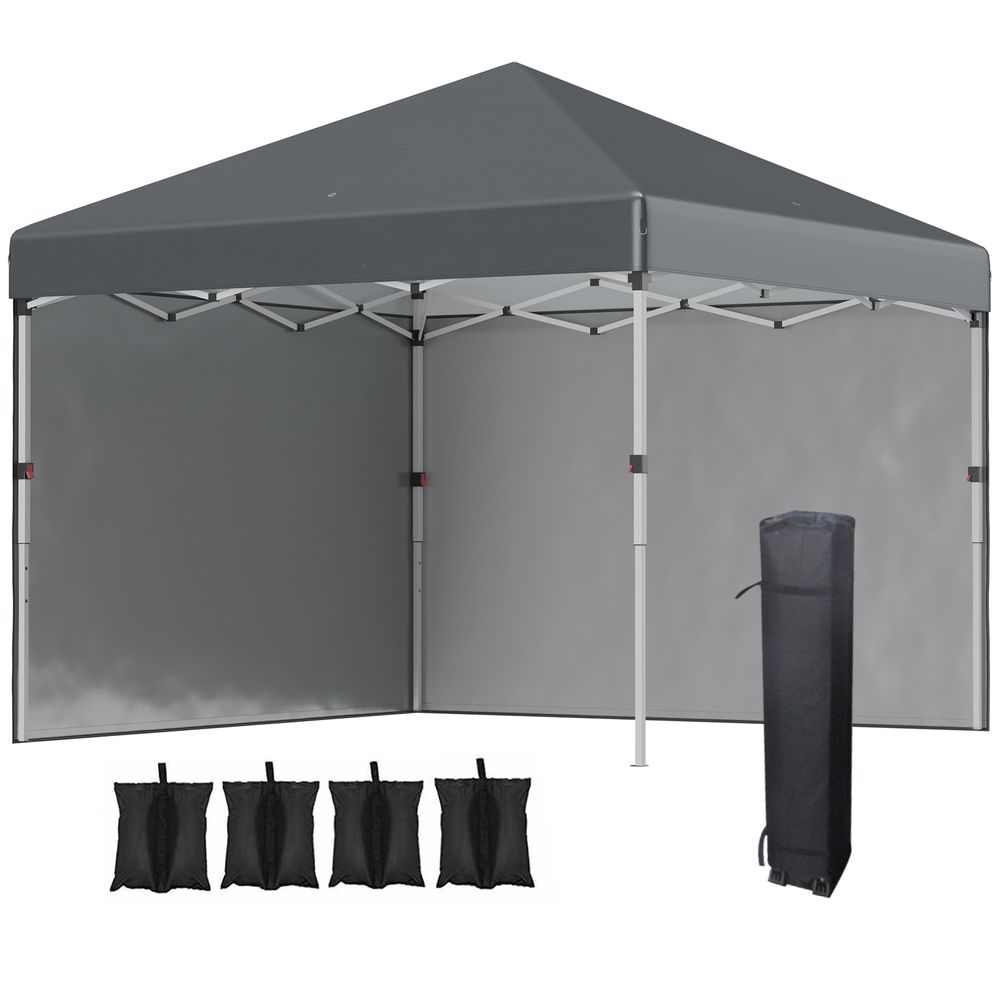 3 x 3 (M) Pop Up Gazebo Event Shelter with 2 Sidewalls, Weight Bags, Dark Grey - anydaydirect