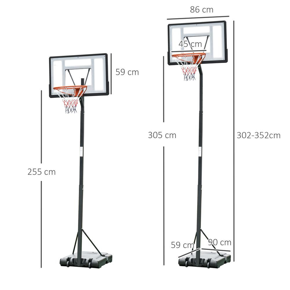 Basketball Hoop Freestanding 255-305cm Height Adjustable Stand  Wheels HOMCOM - anydaydirect