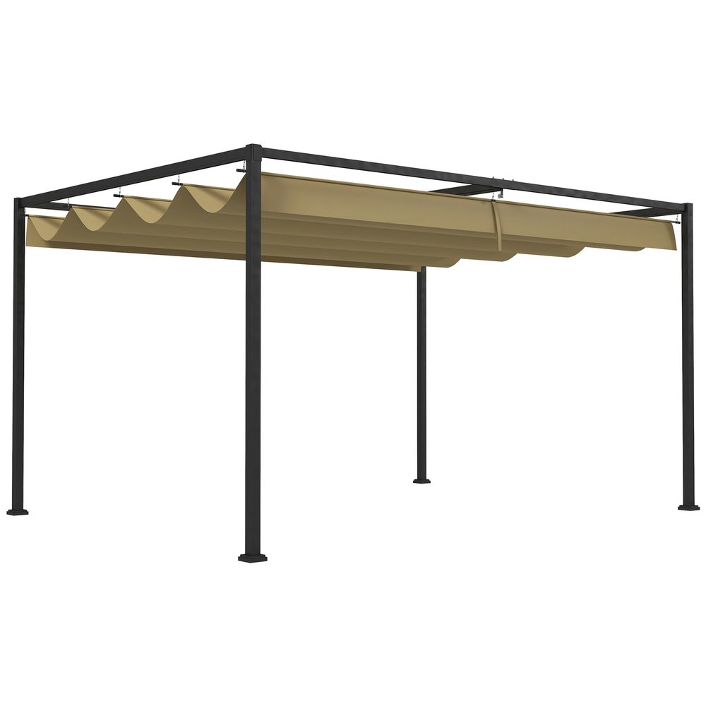 Outsunny 4x3(m) Metal Pergola Gazebo Patio Sunshelter Retractable Canopy Khaki - anydaydirect