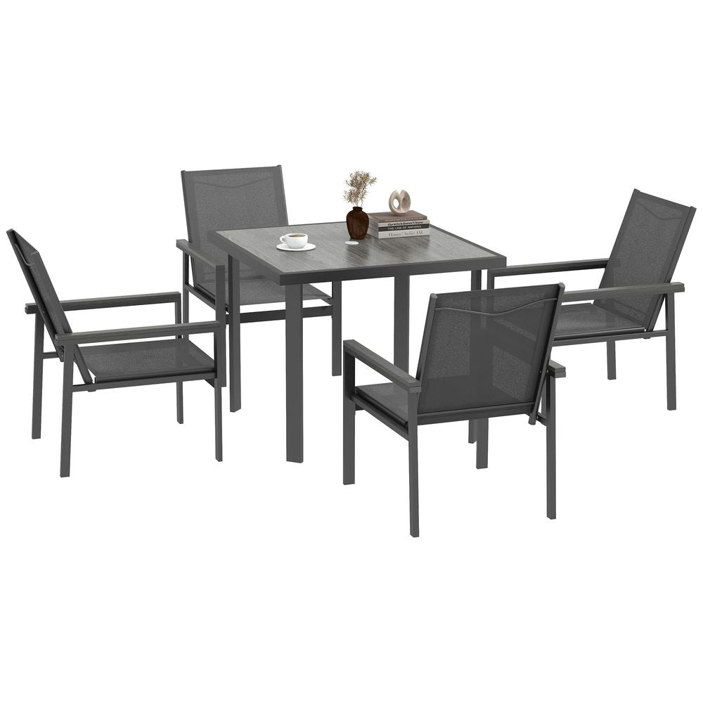 Outsunny 5 Piece Garden Dining Set, Outdoor Table and 4 Chairs, Grey - anydaydirect