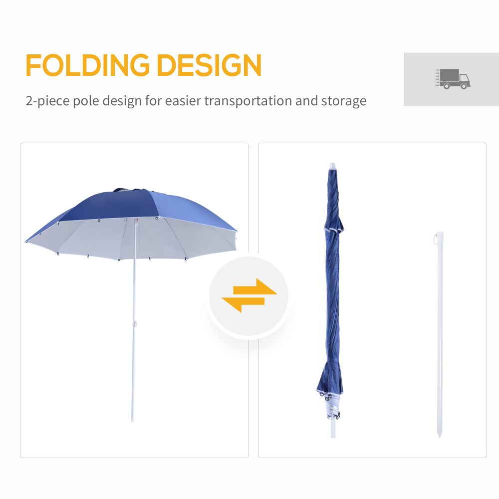 Beach Umbrella Sun Shelter 2 in 1 Umbrella UV Protection Steel Blue Outsunny - anydaydirect