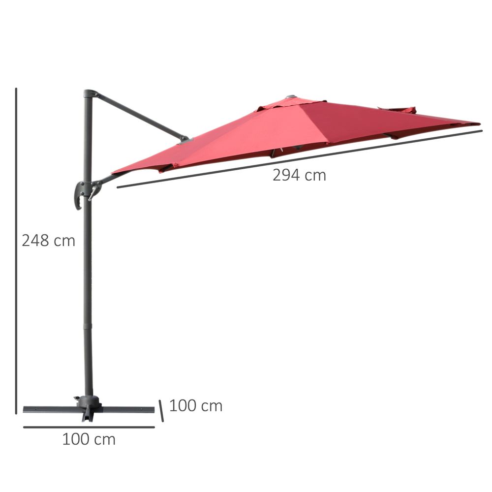 Cantilever Roma Parasol 360� Rotation w/ Hand Crank & Base, Wine Red Outsunny - anydaydirect
