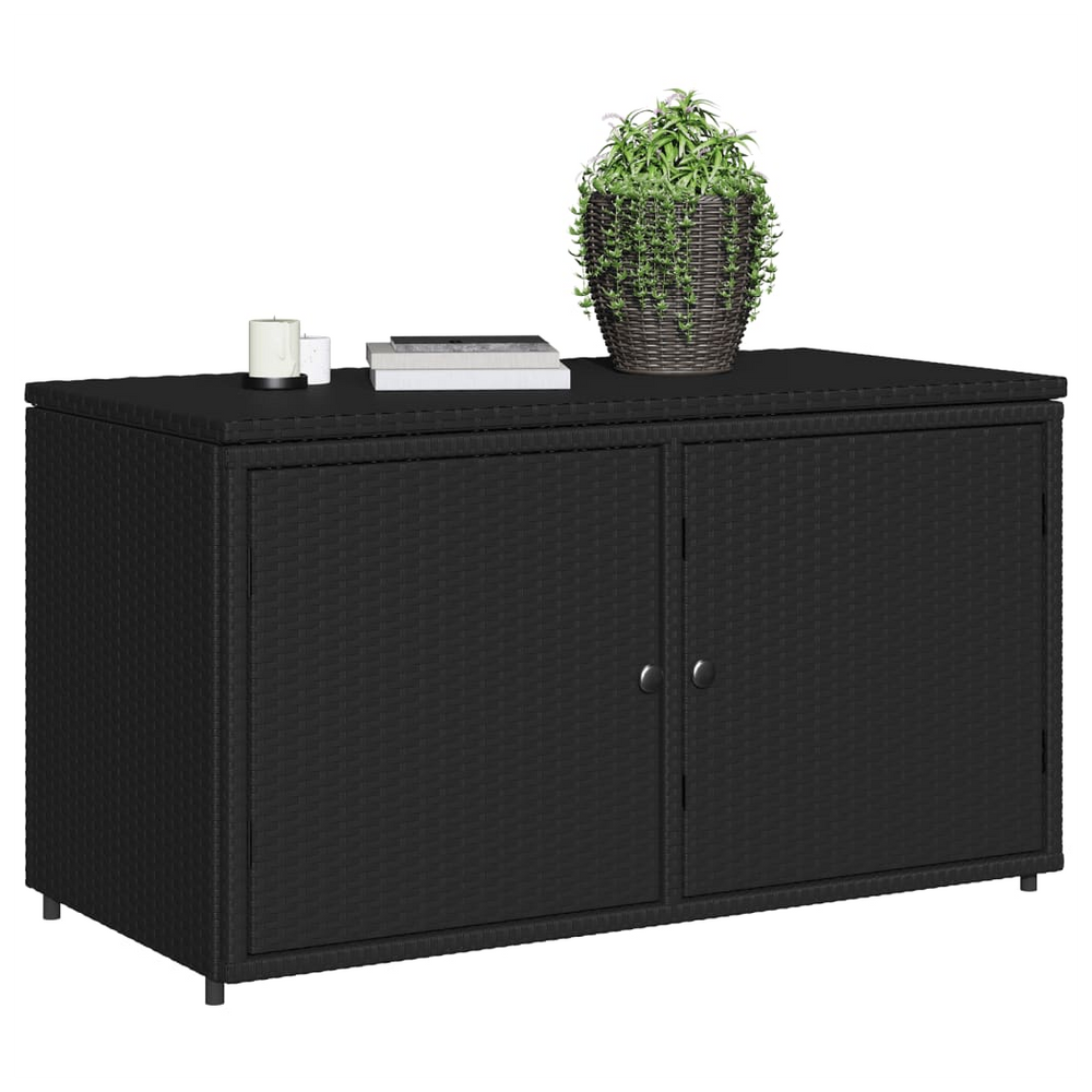 vidaXL Garden Storage Cabinet Black 110x55x60.5 cm Poly Rattan - anydaydirect