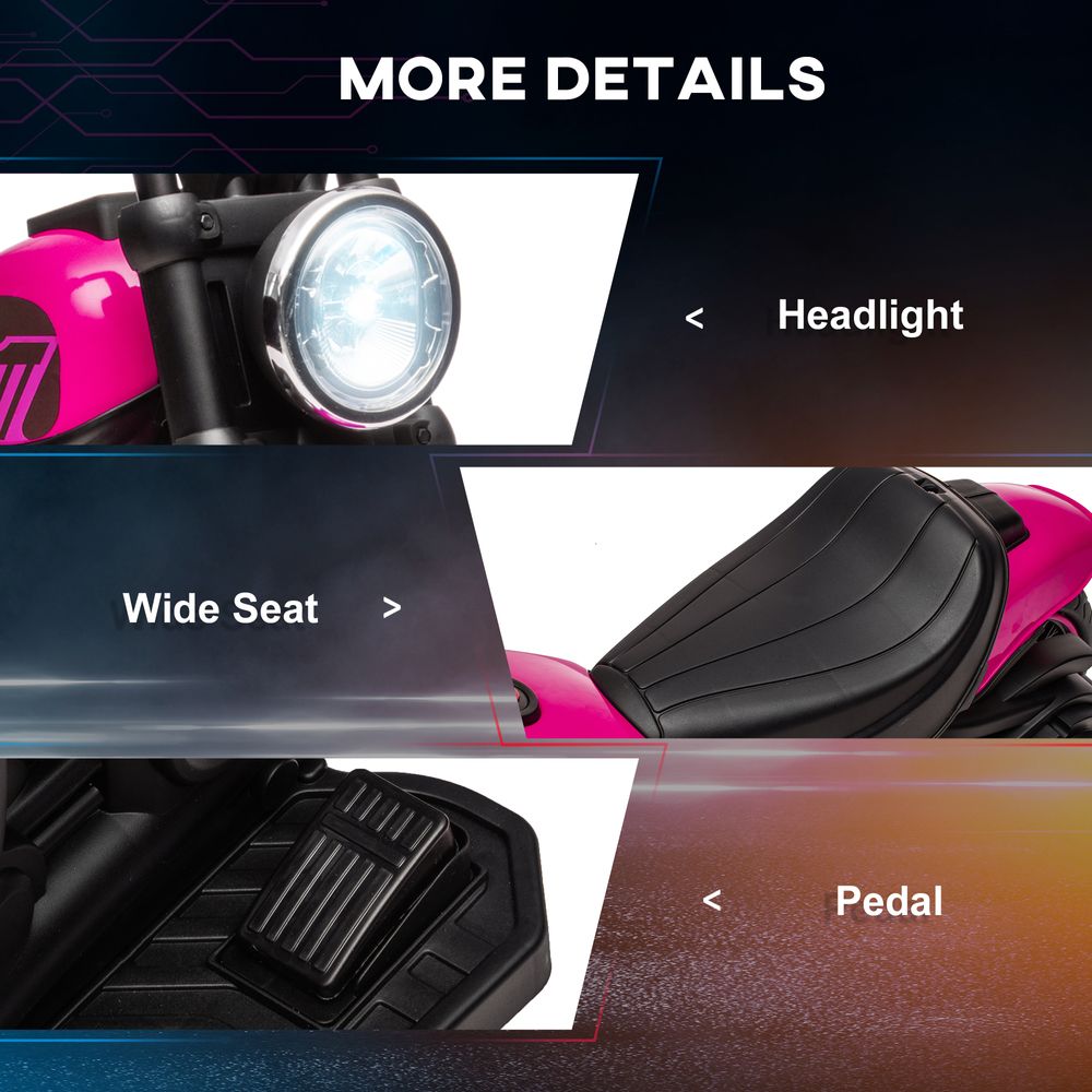 6V Electric Motorbike w/ Training Wheels, One-Button Start, Headlight - Pink - anydaydirect