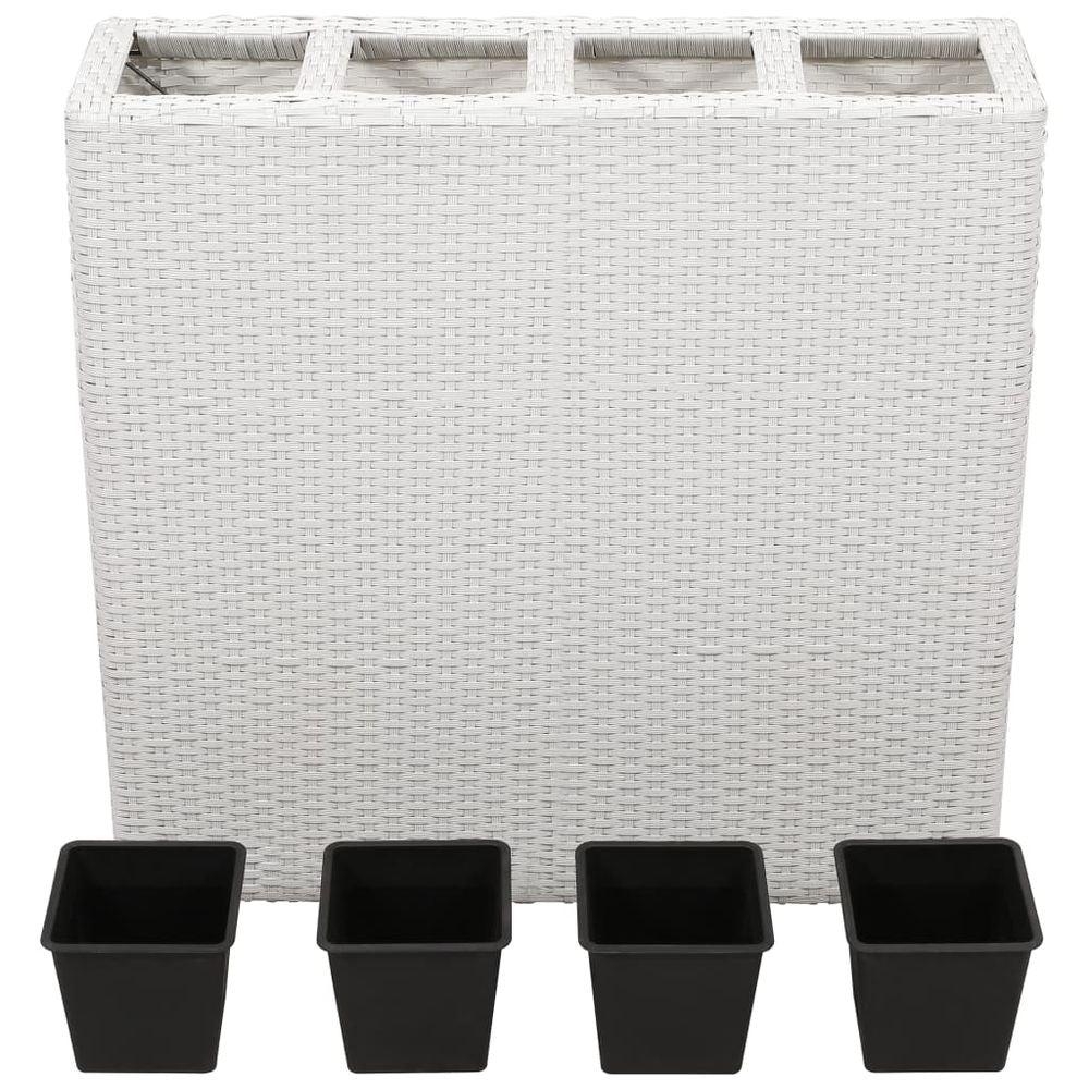 Garden Raised Bed with 4 Pots 2 pcs Poly Rattan White(2x45427) - anydaydirect