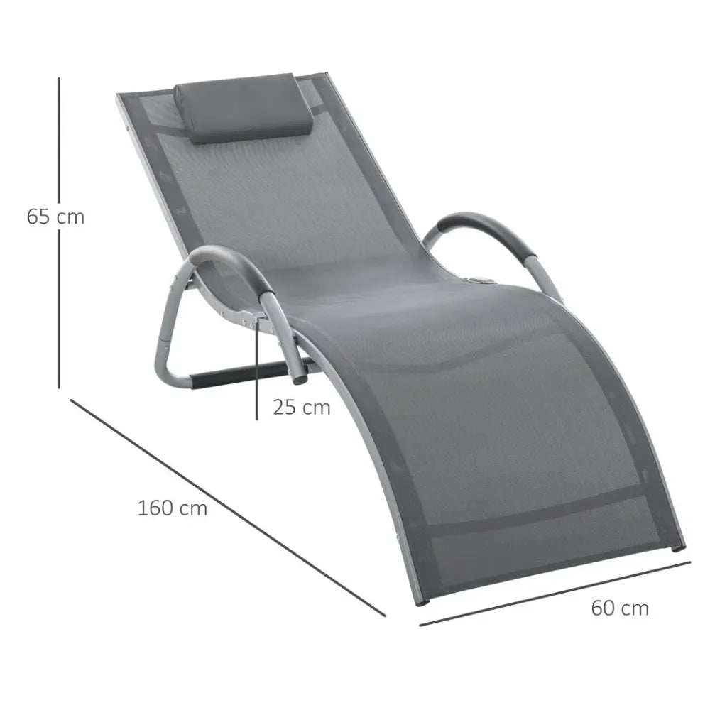 Lounger Chair Portable Armchair with Removable Pillow for Beach Yard Dark Grey - anydaydirect