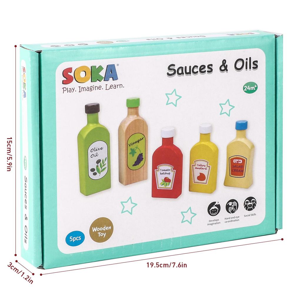 SOKA Wooden Pretend Play Kitchen Food Sauces & Oils Set Activity Toy Playset 2+ - anydaydirect