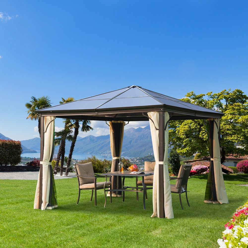 Gazebo with Netting and Curtains Patio Aluminium Canopy Mosquito Net - anydaydirect