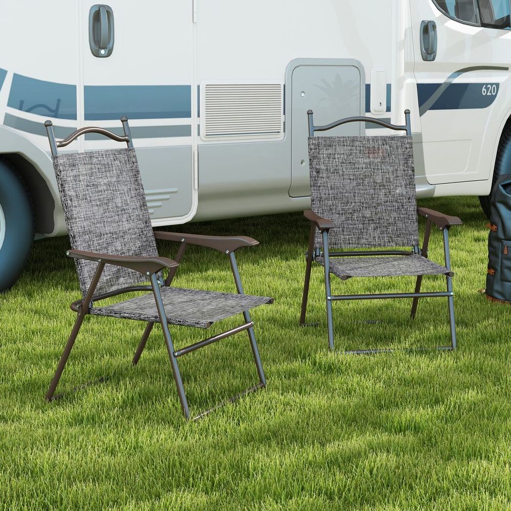 Outsunny Folding Chairs Set with Armrest, Breathable Mesh Fabric Seat, Grey - anydaydirect