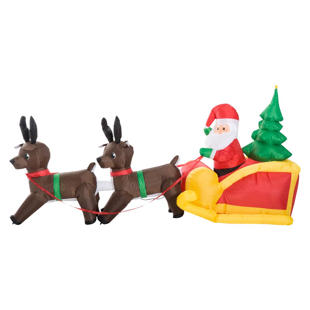 HOMCOM Inflatable Self-inflating Santa Sleigh Reindeer Christmas Outdoor - anydaydirect