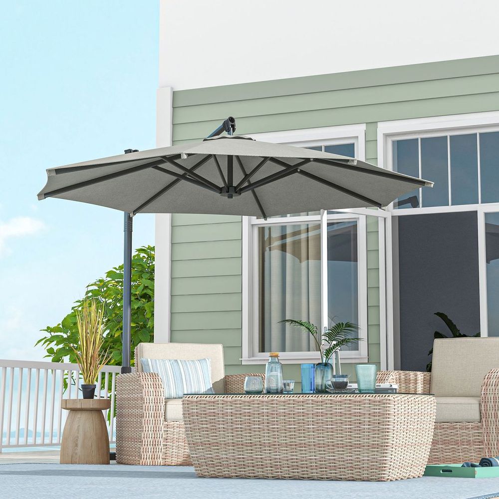 Outsunny 3 m Cantilever Parasol with Cross Base, crank Handle, Tilt, Beige - anydaydirect