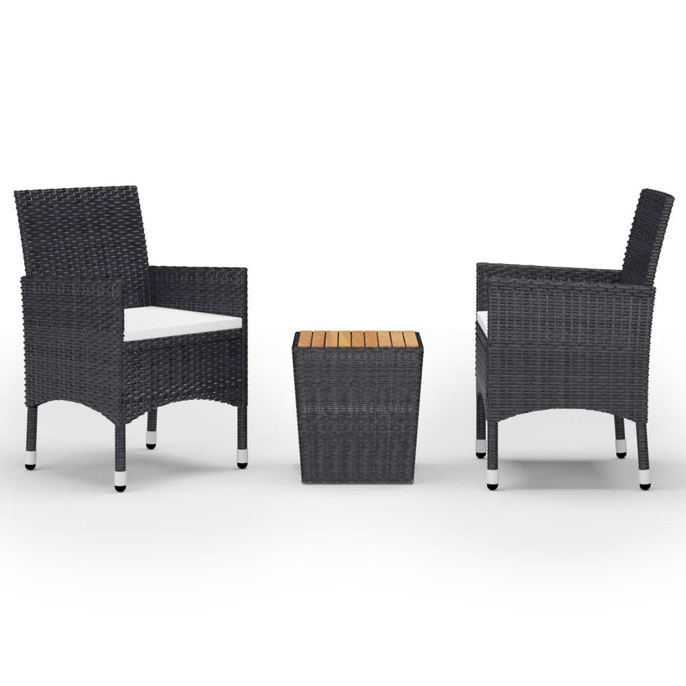 3 Piece Garden Bistro Set Poly Rattan and Solid Wood Black - anydaydirect