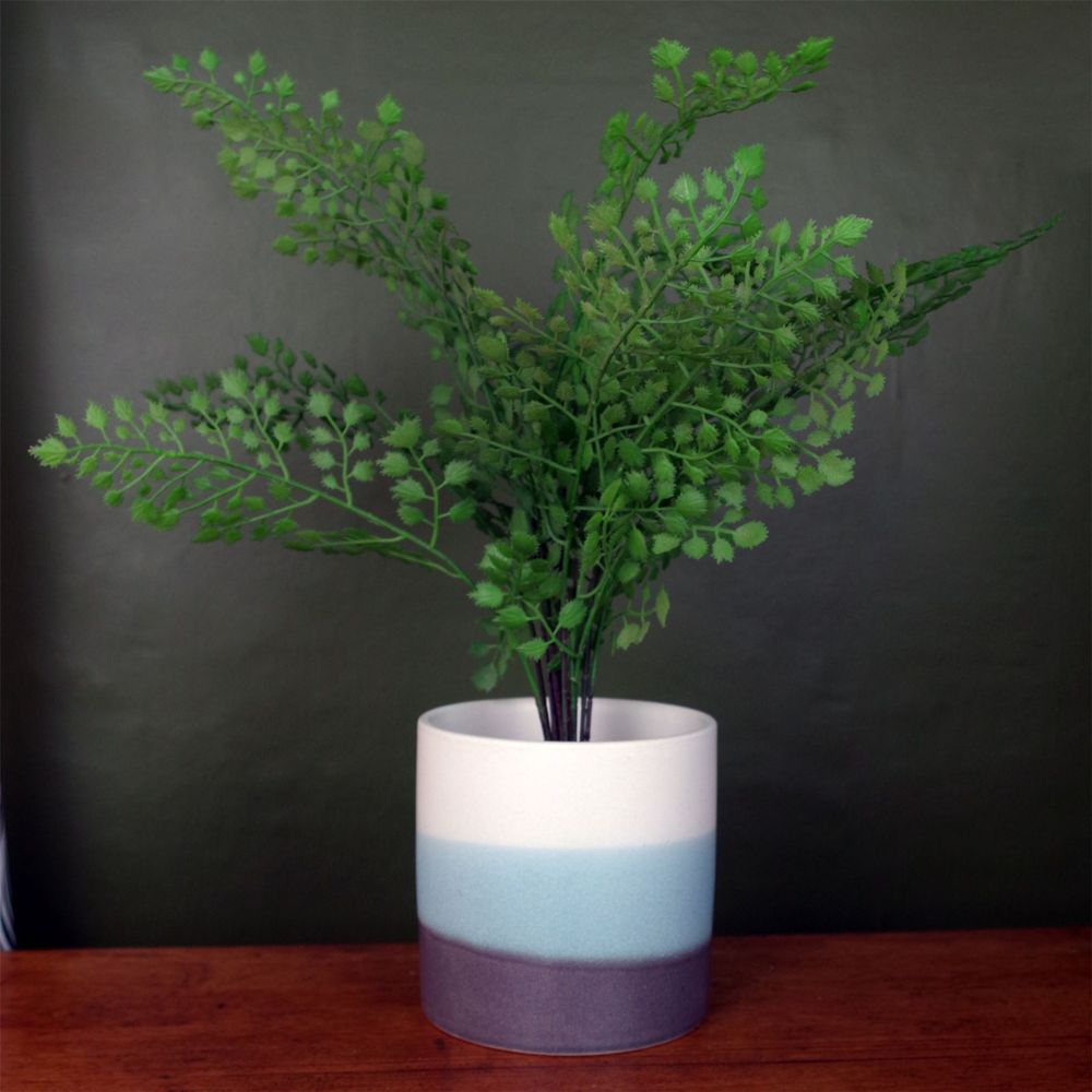 Blue Grey Stripe Ceramic Planter Plant Pot - anydaydirect