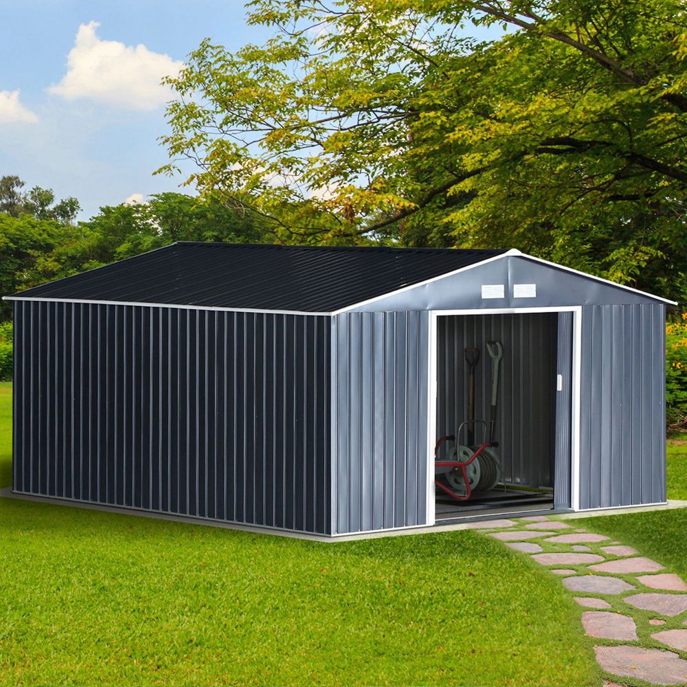 6.5 x 11FT Foundation Ventilation Steel Outdoor Garden Shed Grey - anydaydirect
