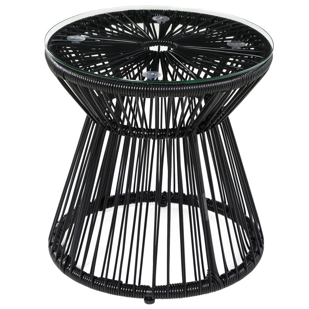 Outsunny PE Rattan End Table, Round Hollow Drum Design Side Table, Black - anydaydirect