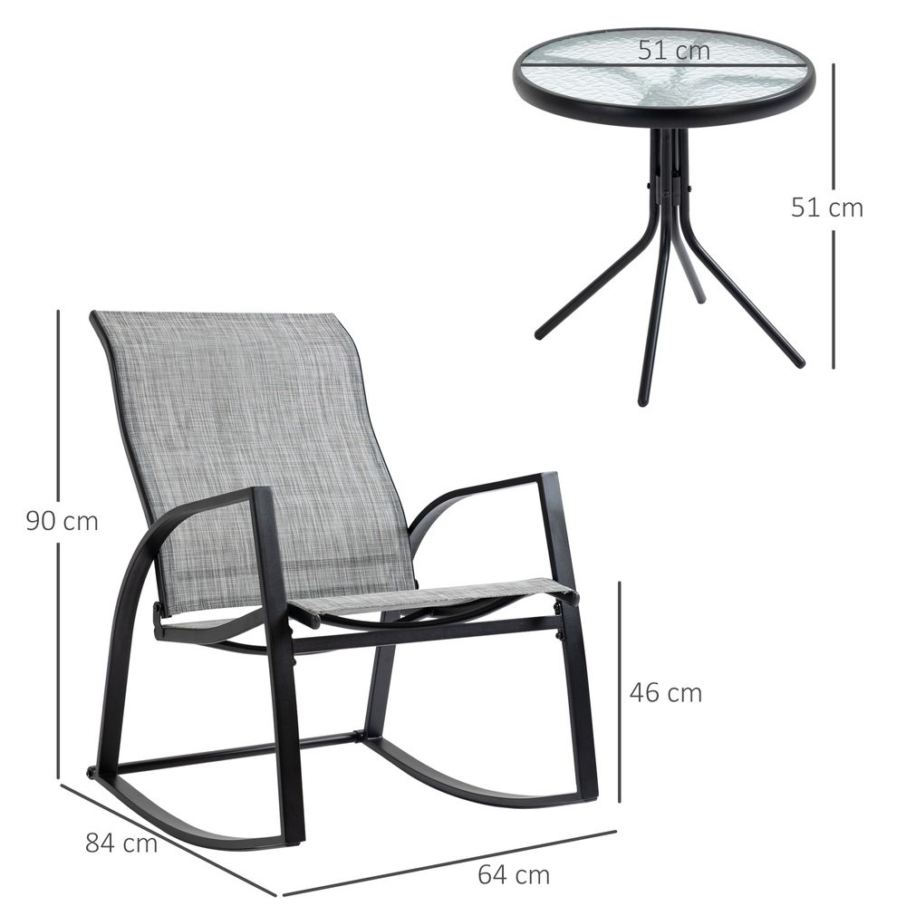 3Pc Patio Bistro Set 2 Rocking Chairs and Tempered Glass Table Coffee - anydaydirect
