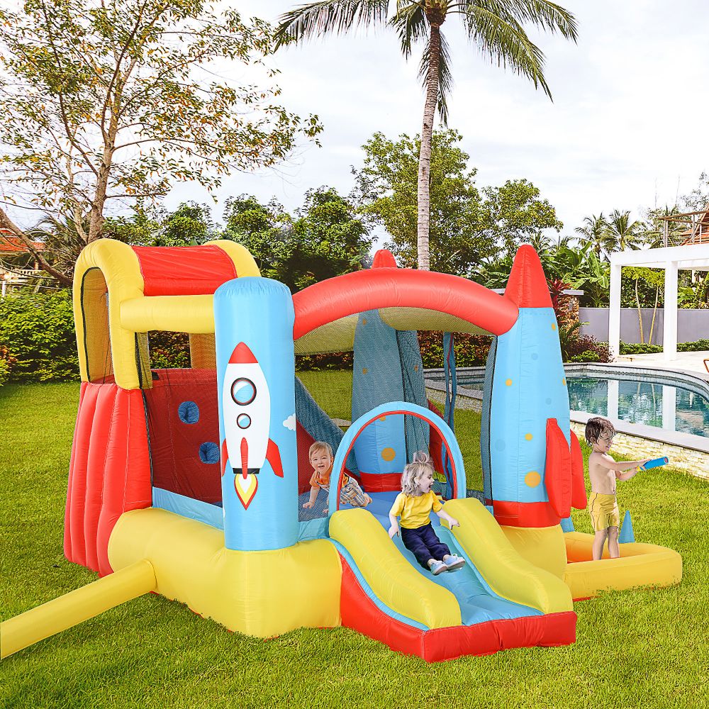 Bouncy Castle with Slide Pool Rocket Trampoline w/ Carrybag Blower - anydaydirect
