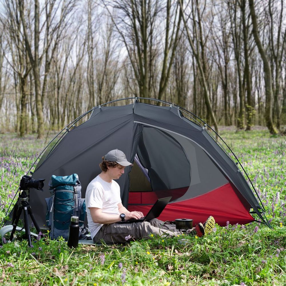 Camping Tent Compact 2 Man Dome Tent for Hiking Garden Dark Grey - anydaydirect