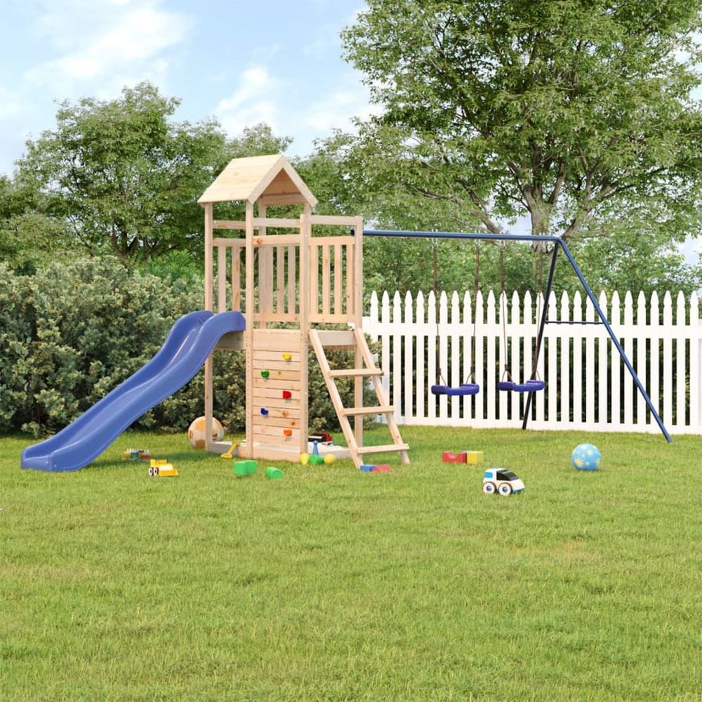 Playhouse with Slide Swings Rockwall Solid Wood Pine - anydaydirect