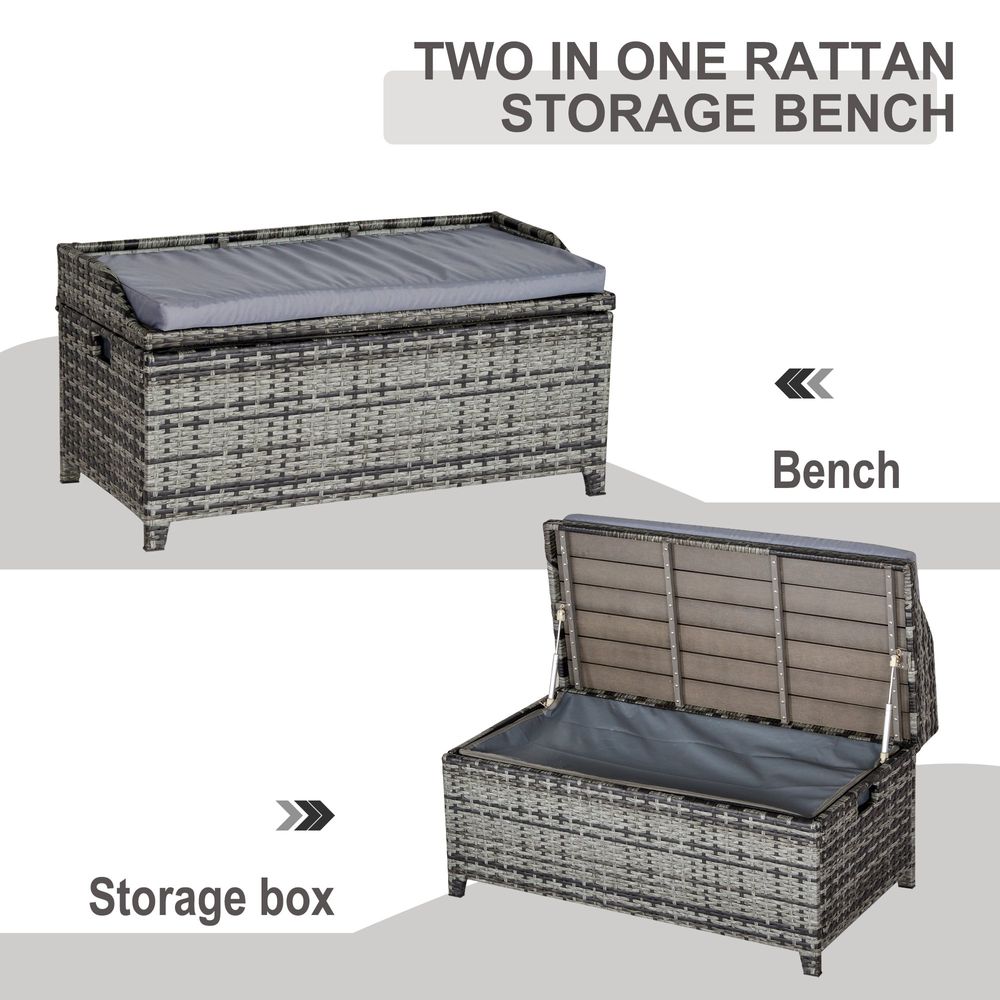 PE Rattan Bench Patio Wicker Storage Basket Seat Furniture w/ Cushion - anydaydirect