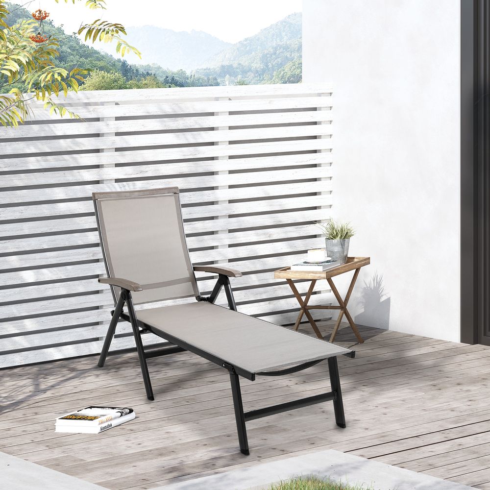 Folding Sun Lounger, Adjustable Aluminium Frame Brown - anydaydirect