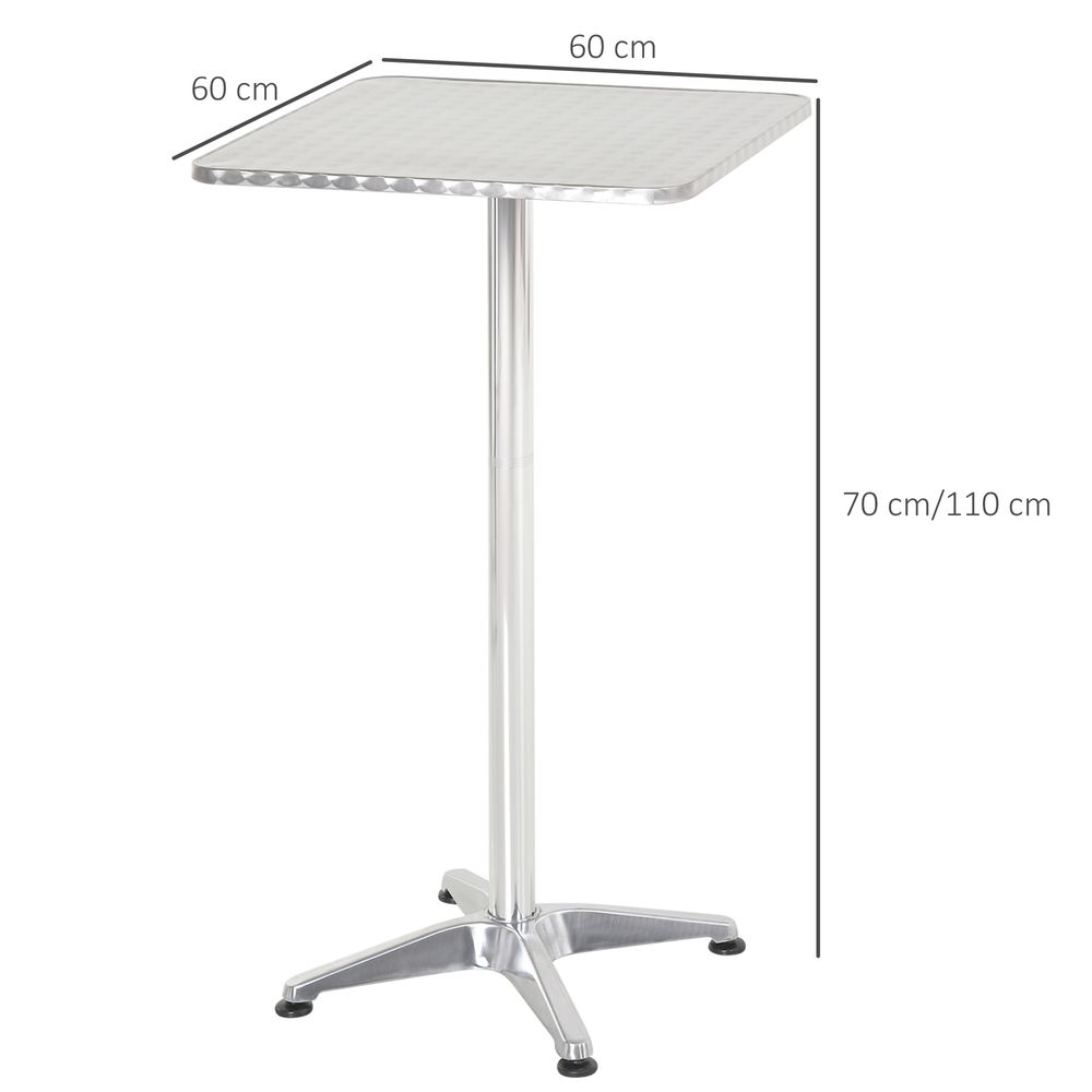 60x60cm Height Adjustable Square Bar Bistro Table Pub Stainless Aluminium Edge - anydaydirect