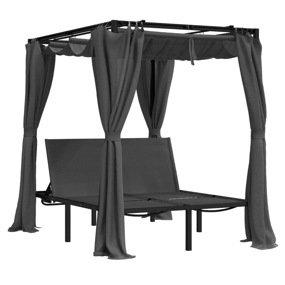 Double Sun Lounger with Side and Top Curtains Anthracite - anydaydirect