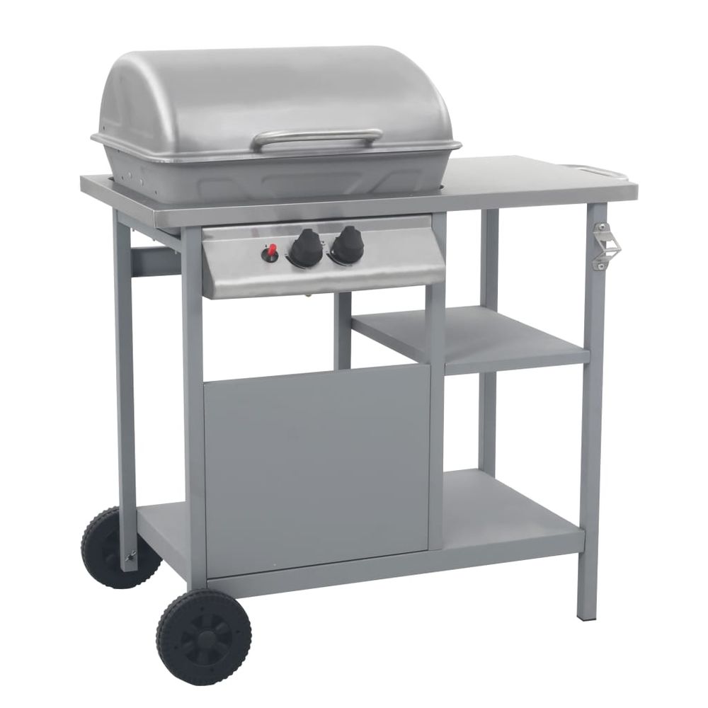 Gas BBQ Grill with 3-layer Side Table Black and Silver - anydaydirect