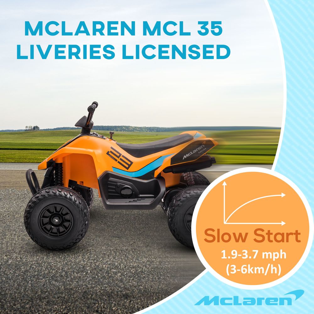 McLaren MCL 35 Liveries Licensed 12V Quad Bike w/ Suspension Wheels - Orange - anydaydirect