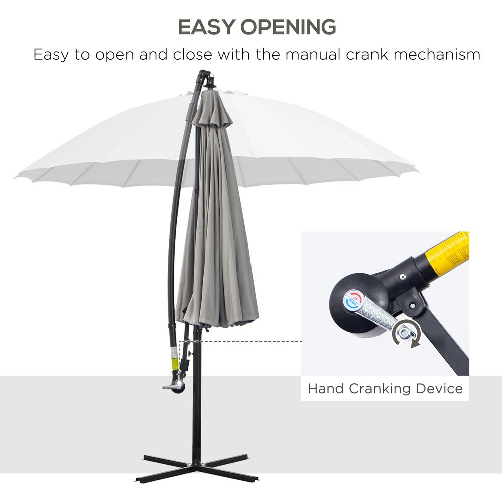 3(m) Cantilever Shanghai Parasol w/ Crank Handle, Cross Base, Grey Outsunny - anydaydirect