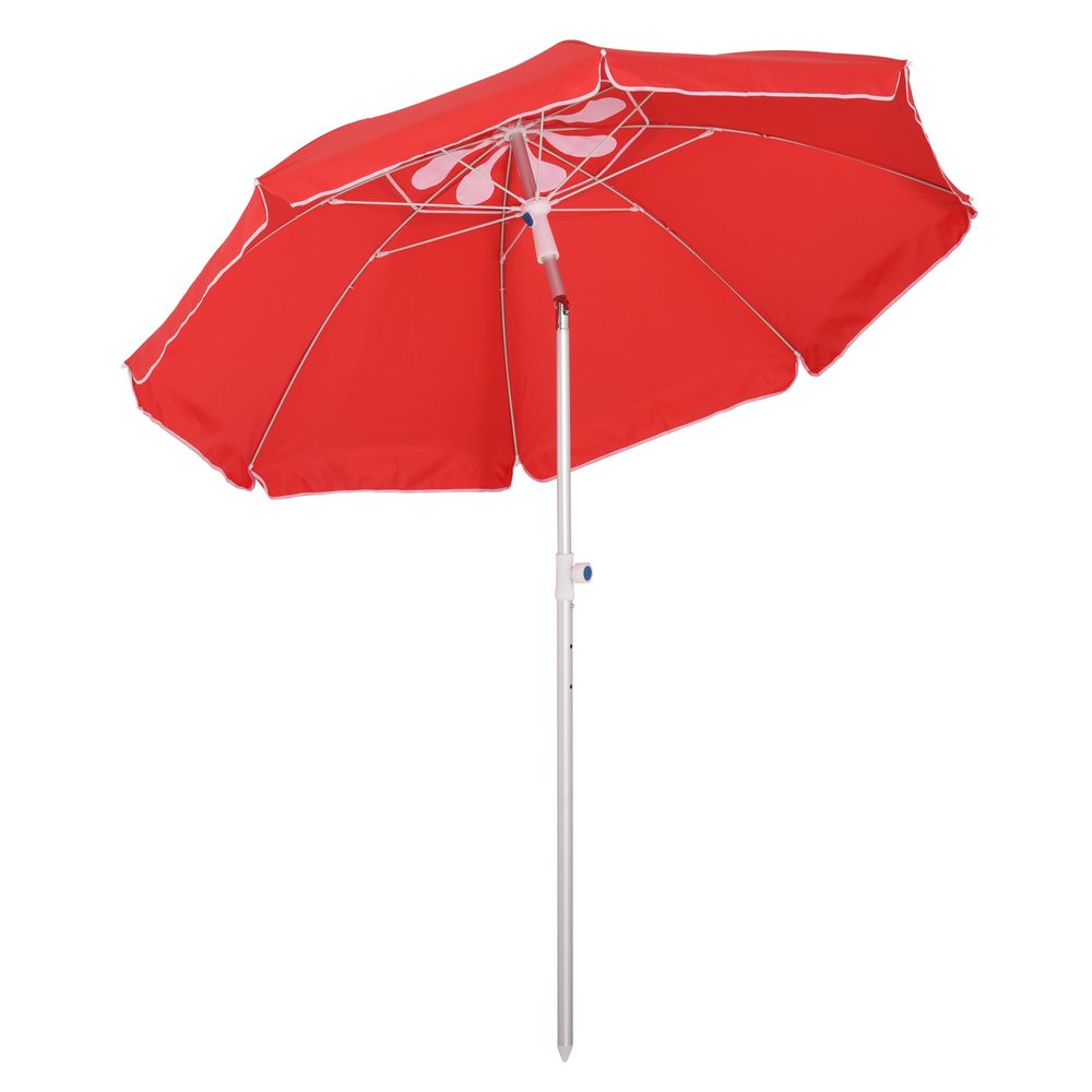 1.96m Arced Beach Umbrella 3-Angle Canopy w/ Aluminium Frame Bag Red - anydaydirect