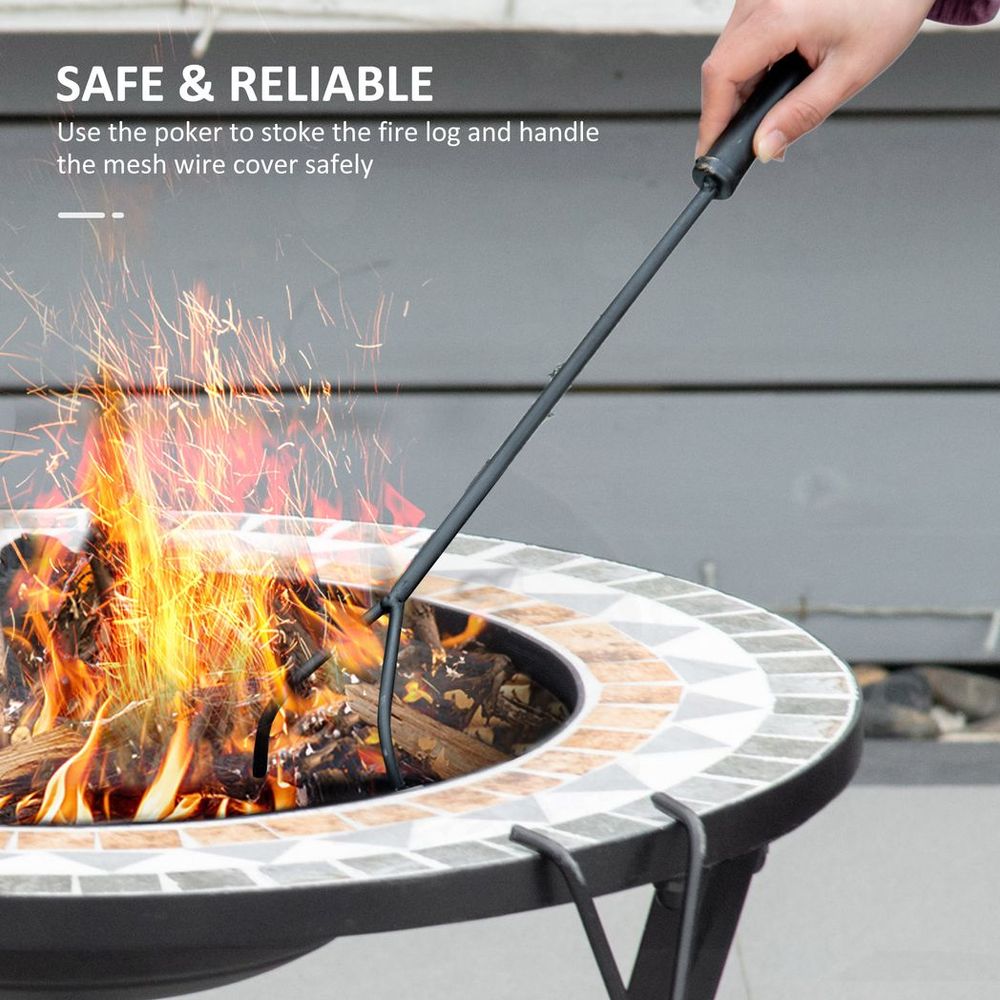 60cm Outdoor Fire Pit Table with Mosaic Outer, Spark Screen Cover and Fire Poker - anydaydirect