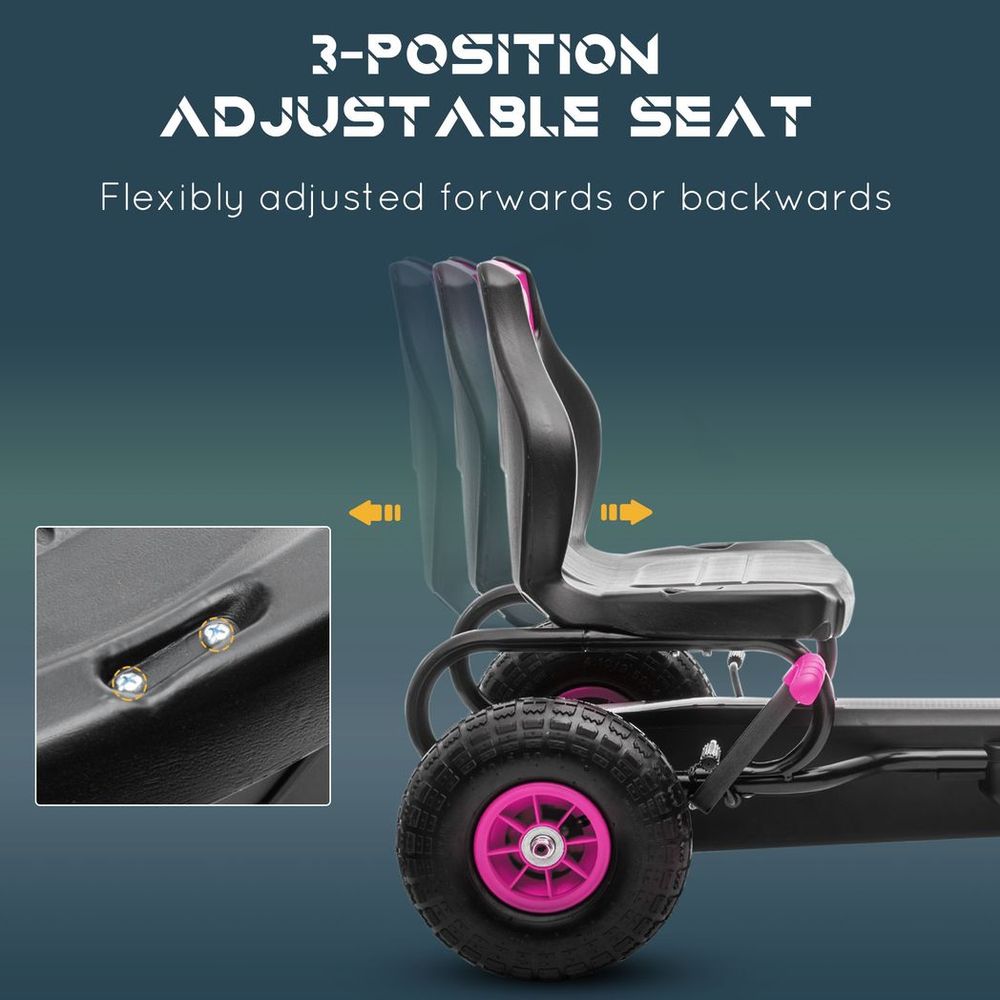 HOMCOM Children Pedal Go Kart w/ Adjustable Seat, Rubber Wheels, Brake - Pink - anydaydirect