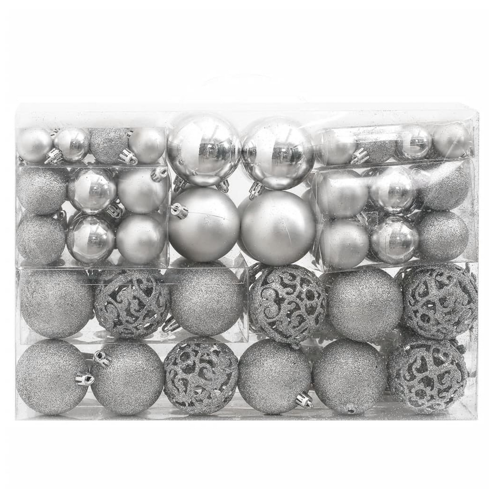 vidaXL 111 Piece Christmas Bauble Set Silver Polystyrene - anydaydirect