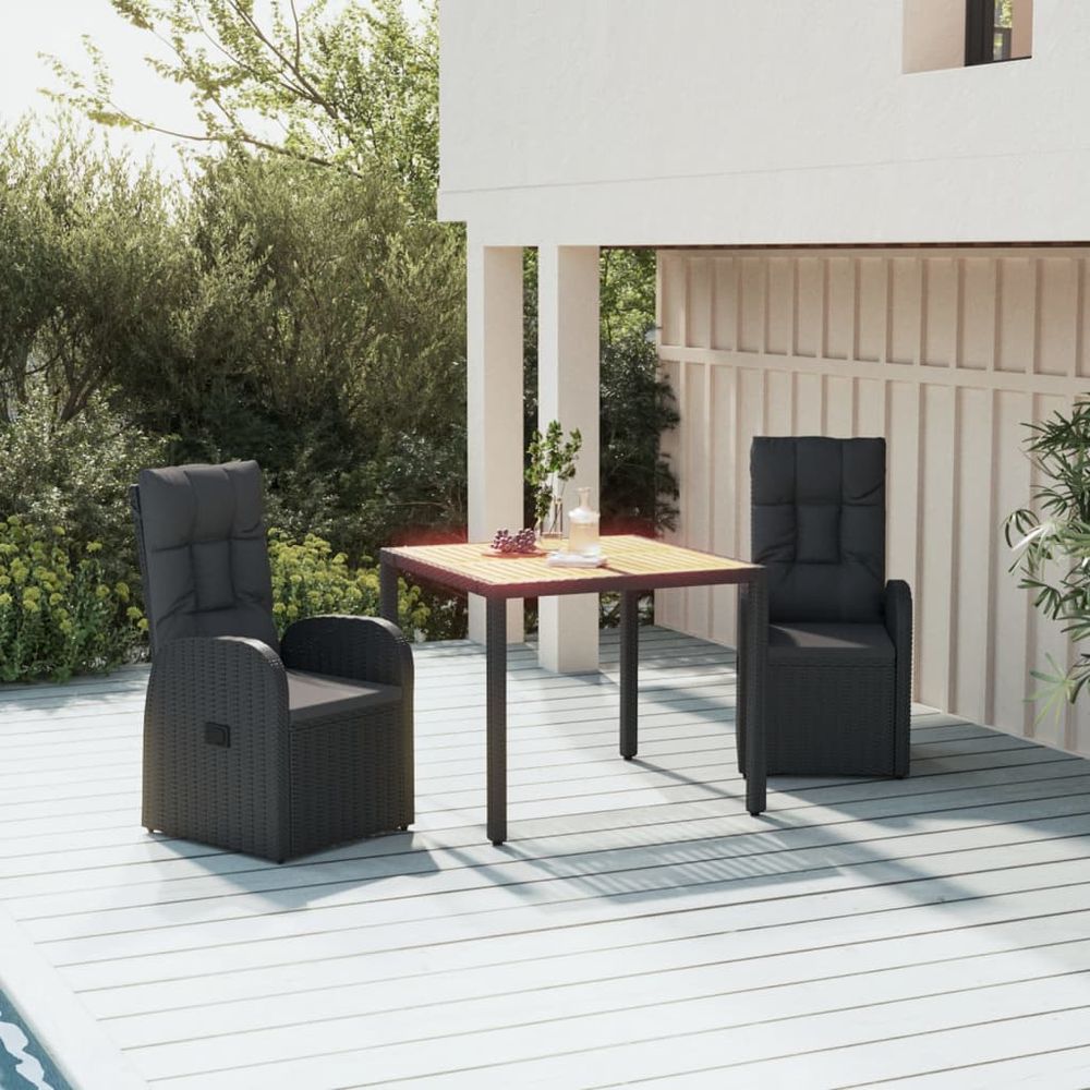 3 Piece Garden Dining Set Black Poly Rattan&Solid Wood Acacia - anydaydirect