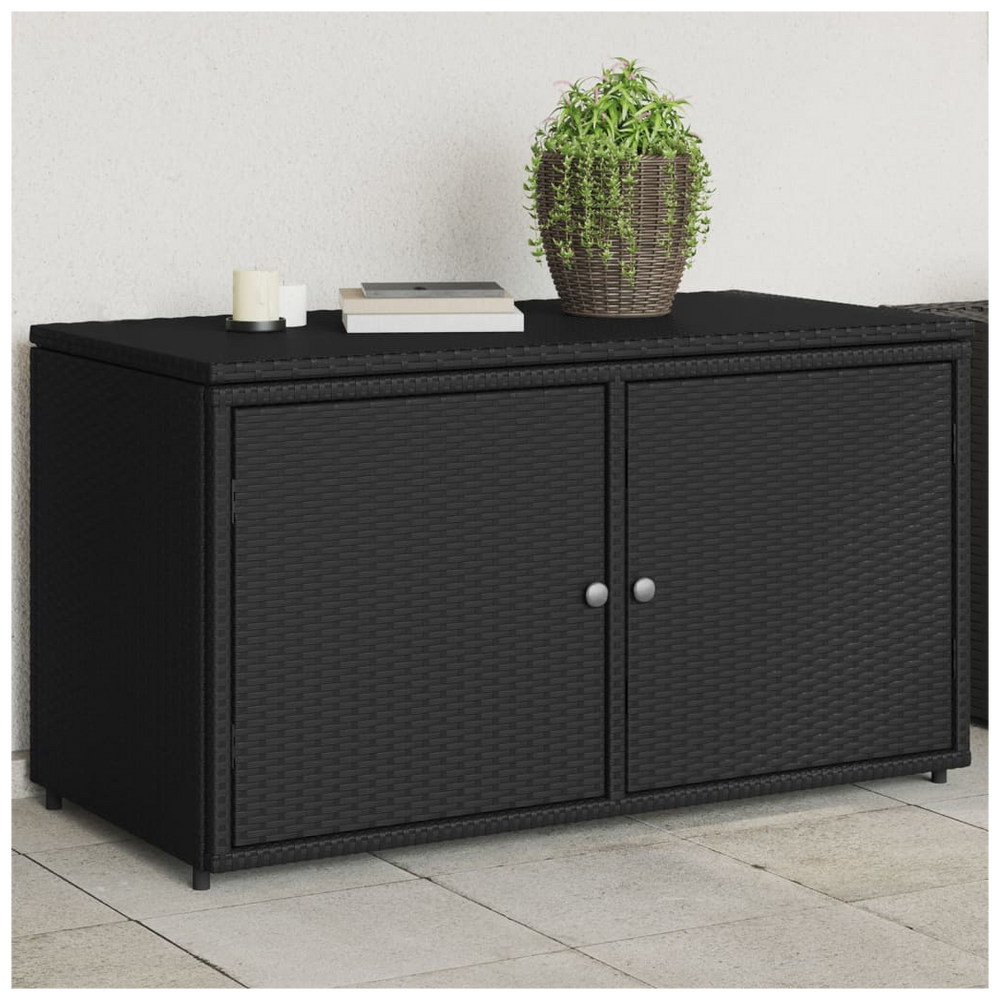 vidaXL Garden Storage Cabinet Black 110x55x60.5 cm Poly Rattan - anydaydirect